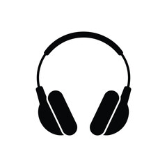 Simple black silhouette of modern over ear headphones on a white background