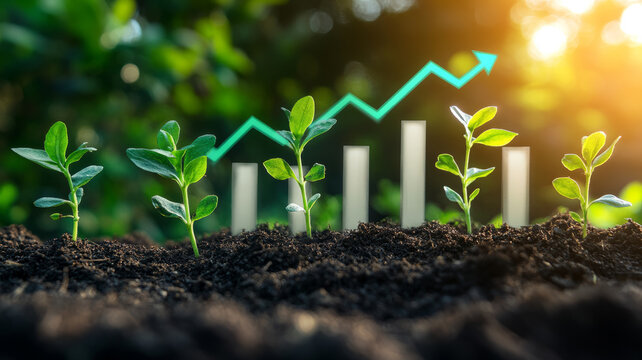 Seedlings with a financial growth chart concept.