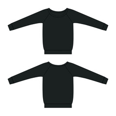 Long sleeves Cotton-terry Fleece sweatshirt technical fashion flat illustration With regular fit crew neckline. Flat Sketch jumper apparel vector black color  template front and back