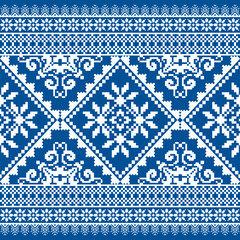 Blue and White Ethnic Geometric Pattern – Winter Tribal Style