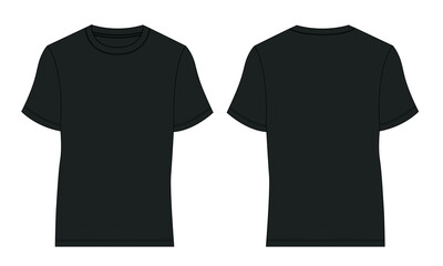 Short sleeve t shirt vector illustration black color template front and back views