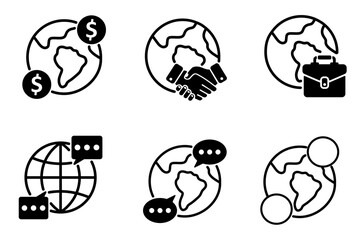 five business icons as income, global business deal, international business Pro Vector
