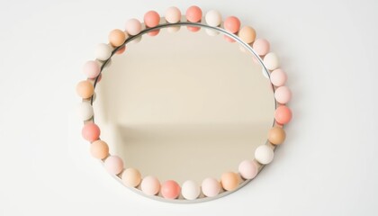 Obraz premium Elegant Round Mirror with Decorative Orbs in Various Pastel Colors