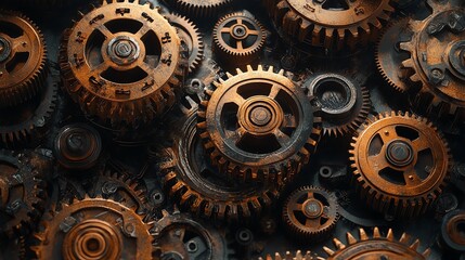 Rusty Metal Gears and Cogs Close Up Industrial Machinery Background