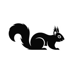 Stylized black silhouette of a squirrel with a bushy tail on a white background