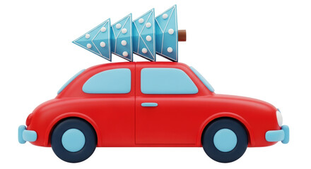 Isolated Red Toy Car with Christmas Tree