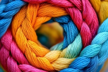 Colorful Coiled Rope with Bright Pink Blue Yellow and Green Strands