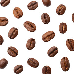 Different coffee beans isolated on a white background creating a vibrant pattern