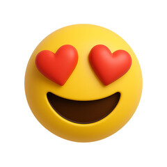 3D rendering smiling emoji 3D In love with red heart on white isolated transparent background.