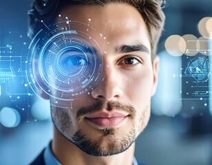 Man with futuristic eye scan