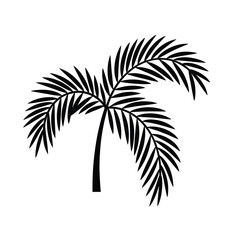 Stylized black silhouette of a palm tree with fronds on white background