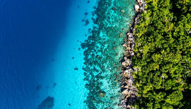 Aerial view of a tropical coastline
