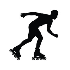 Silhouette of a person rollerblading with speed and motion on a white background