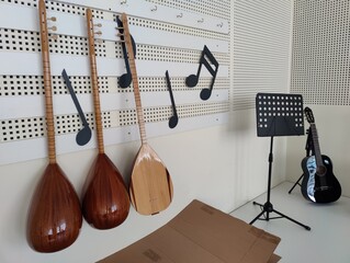 A harmonious blend of tradition and modernity, these stringed instruments—two ouds and a...
