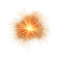 Bright orange bursting firework with glowing sparks and trails isolated on transparent background