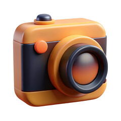 Stylized 3d camera icon with orange and dark gray colors isolated on transparent background