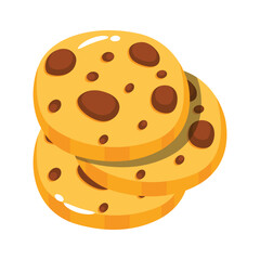 A crunchy 2d style icon of chocolate chip cookies