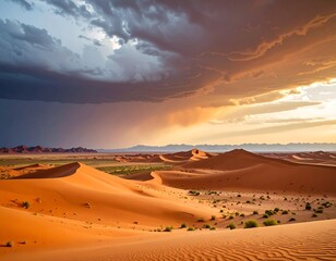 Dramatic sunset over a desert landscape