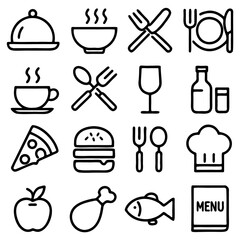 Minimal Line Food & Dining Icons Set - Vector Style