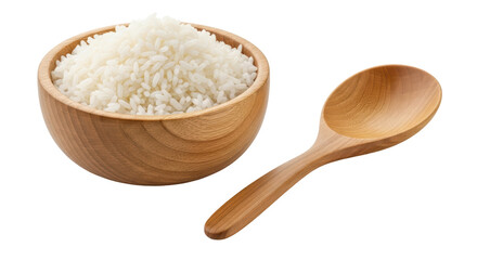 Isolated Rice in Bowl with Wooden Spoon