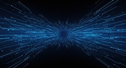 Futuristic Digital Data Stream Abstract Technology Background with Blue Lines and Particles