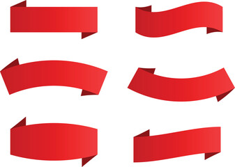 Set of Red Ribbon Banners Collection, Vector Style Labels and Decorative Elements