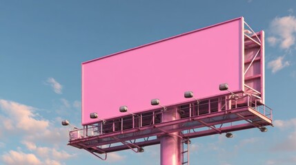 A vibrant pink billboard against a clear blue sky, ready for advertisement
