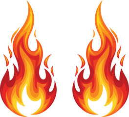 Vector illustration set of burning fire flames, a hot and fiery danger symbol