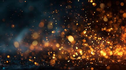 Fototapeta premium Glowing fire sparkles with warm bokeh light effect in dark background