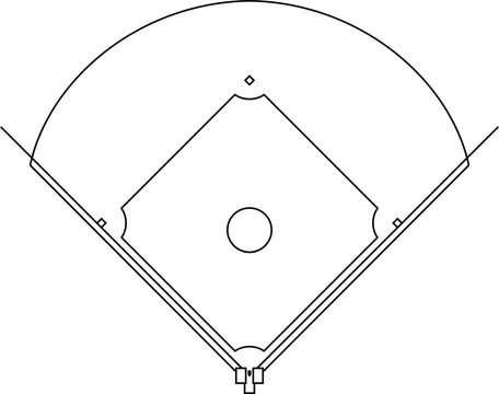 Vector Illustration Baseball Field Line Icon, Baseball Field Outline Top View Vector SVG