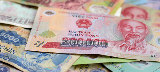 Vietnamese dong banknotes. Money concept