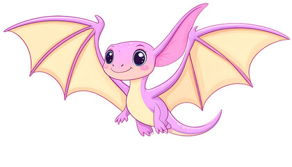 A charming cartoon dragon with large wings, soaring gracefully in the air.