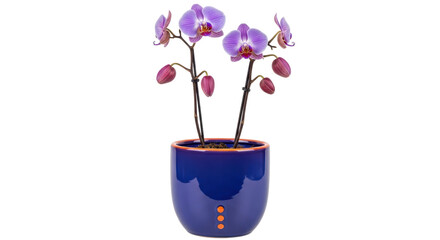 Isolated Orchid in Blue Pot