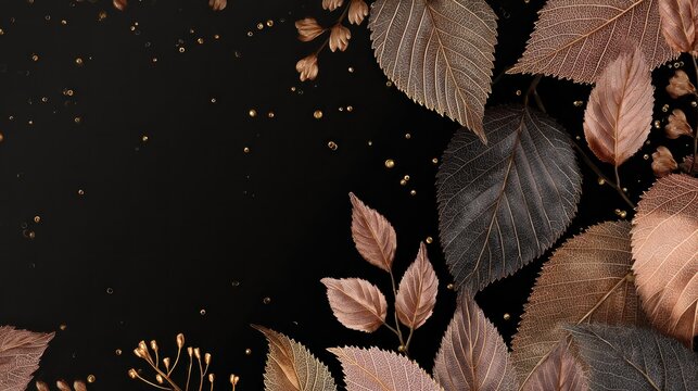Autumnal leaves, gold accents, elegant dark background