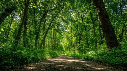 Naklejka premium Lush green foliage creates massive shadow in a forest