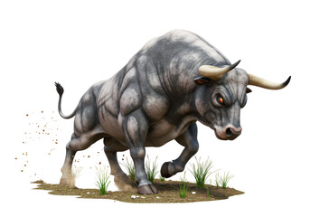 Isolated Charging Bull with Dirt Kicking