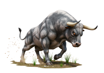 Isolated Charging Bull with Dirt Kicking