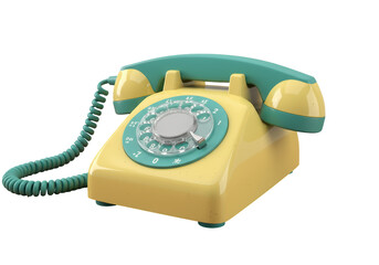 Isolated Pastel Yellow and Teal Rotary Phone
