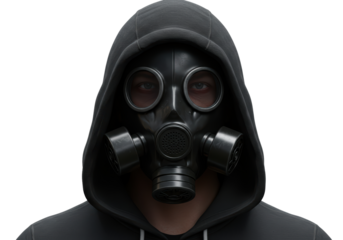 Isolated Person Wearing Gas Mask and Hoodie