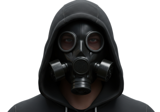Isolated Person Wearing Gas Mask and Hoodie