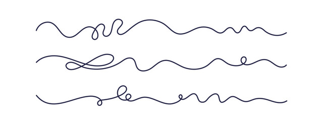 Wavy thread set. Hand drawn line swirl and divider