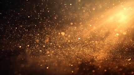 Golden bokeh light background with glowing particles and soft lens flare for elegant festive design or dreamy abstract backdrop