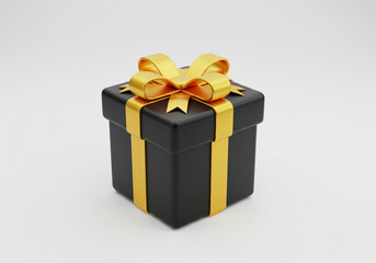 Obraz premium 3d Black Box Image, Isolated Black Box Gift Present Image, Black Gift Box with Ribbon for Black Friday Concept Image Isolated.