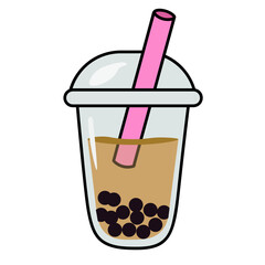 cup of boba bubble tea vector illustration