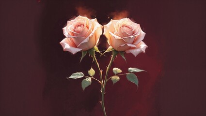 Fototapeta premium Pair of pink roses on dark textured background for Valentine’s Day