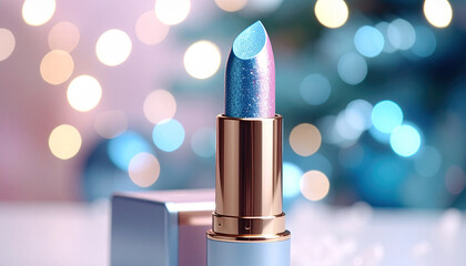 Glamorous Dual-Tone Lipstick: A striking dual-tone lipstick in an alluring palette of iridescent colors sits gracefully.