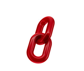 3D Red chain link icon with a glossy finish, symbolizing connection and unity. 3d illustration