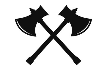 Vector art of two black axes crossed on a white background