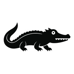 Fototapeta premium Black crocodile silhouette with sharp teeth and scales alligator reptile