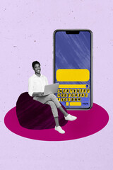 Collage of colorful speech bubbles symbolizing digital chatting modern communication internet...